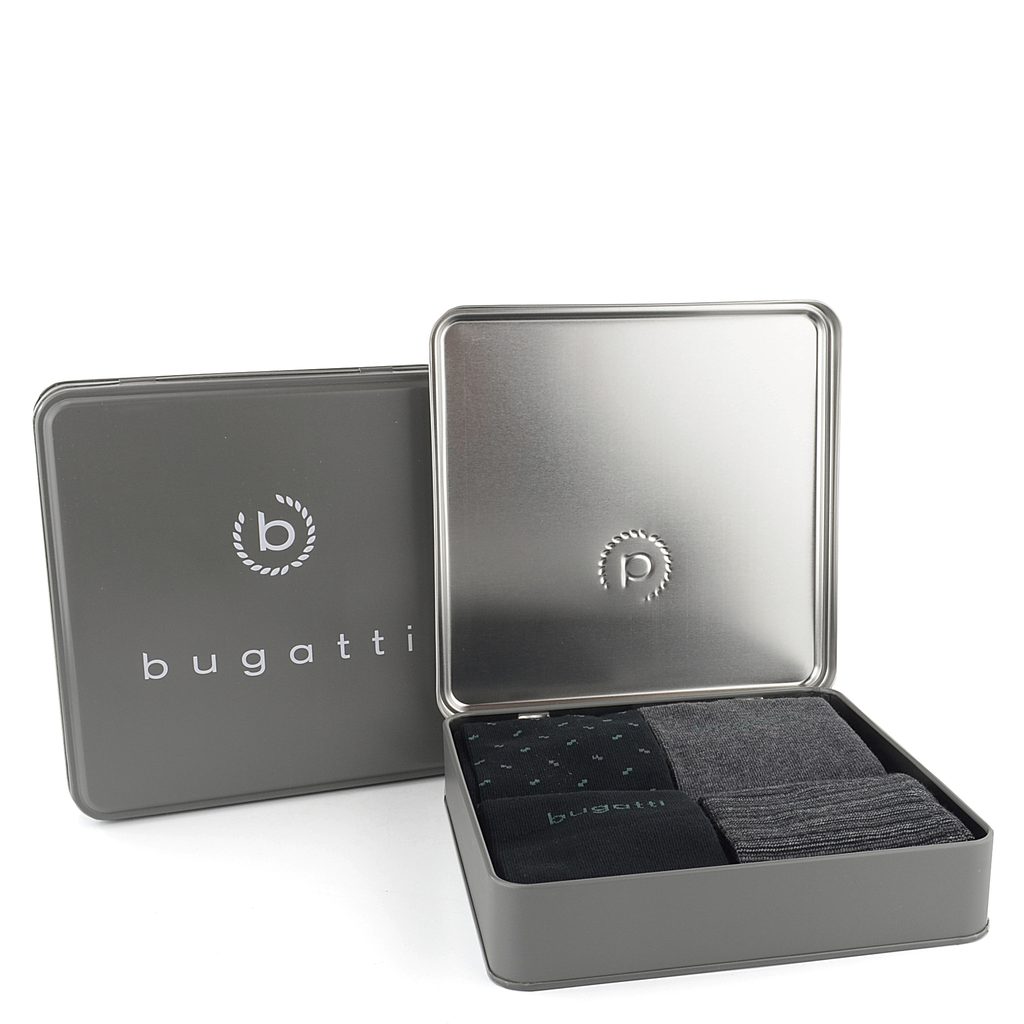 Bugatti pánské ponožky v dárkové krabičce 4 páry 6265x/610 Černá 39-42