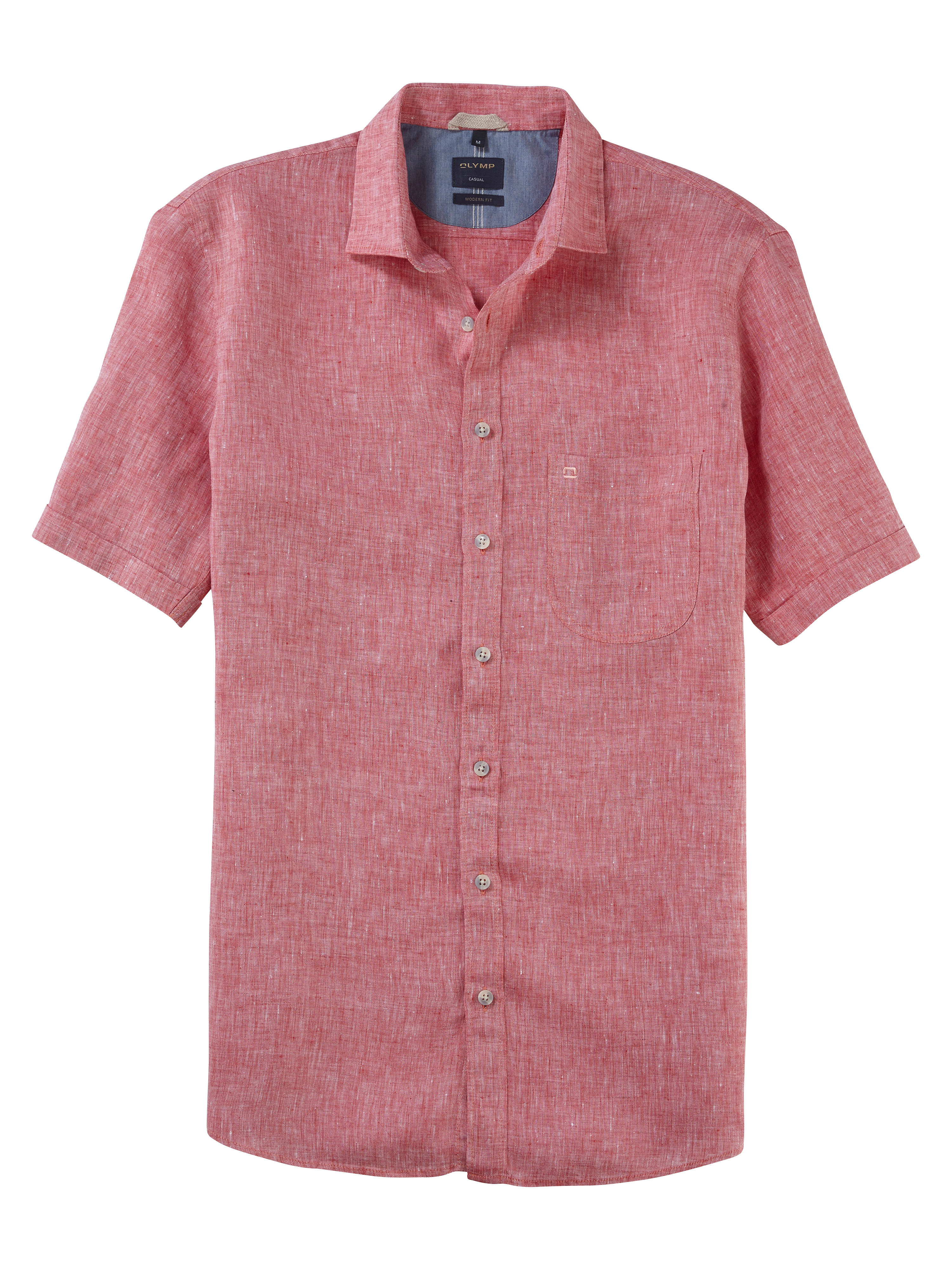OLYMP Modern Fit pánská lněná košile s krátkým rukávem 4026 35 32 Červená XXL