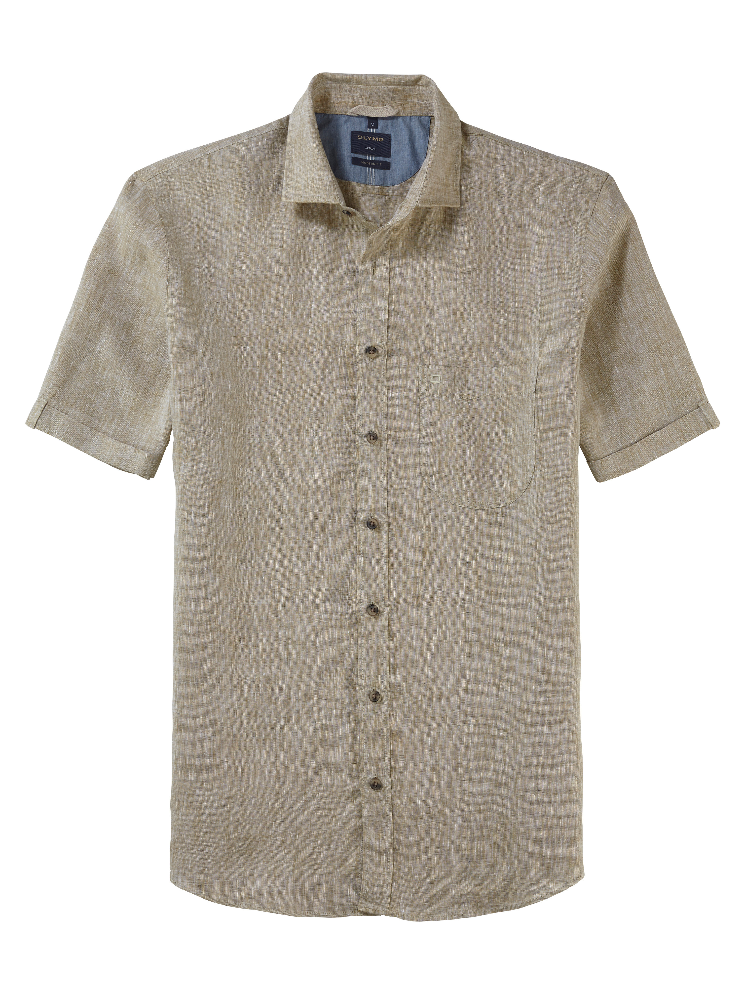 OLYMP Modern Fit pánská lněná košile s krátkým rukávem 4026 47 32 Zelená L