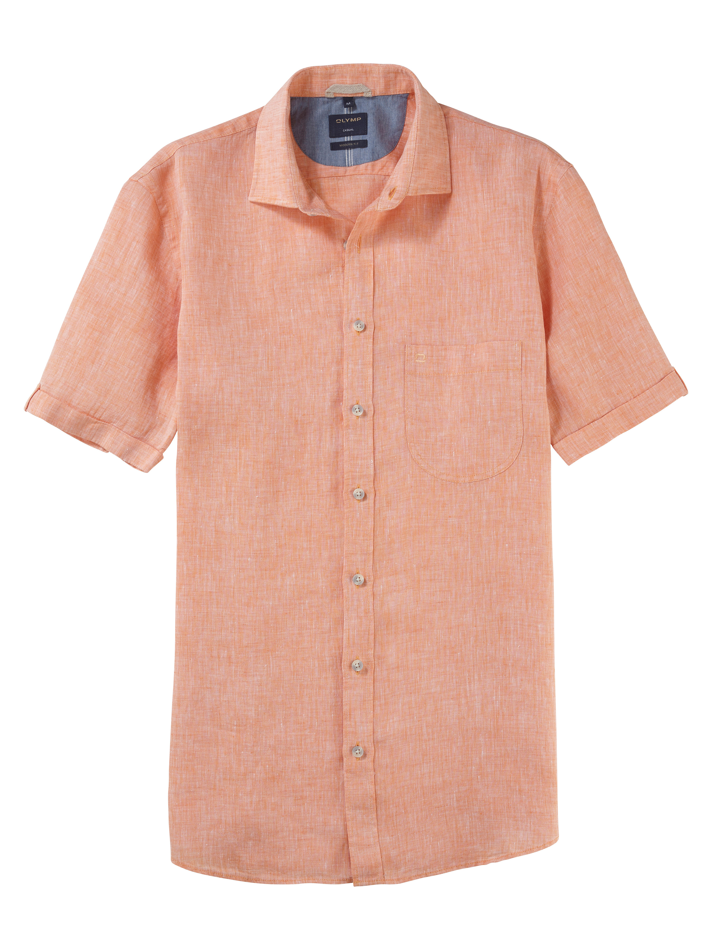 OLYMP Modern Fit pánská lněná košile s krátkým rukávem 4026 82 32 Oranžová XL