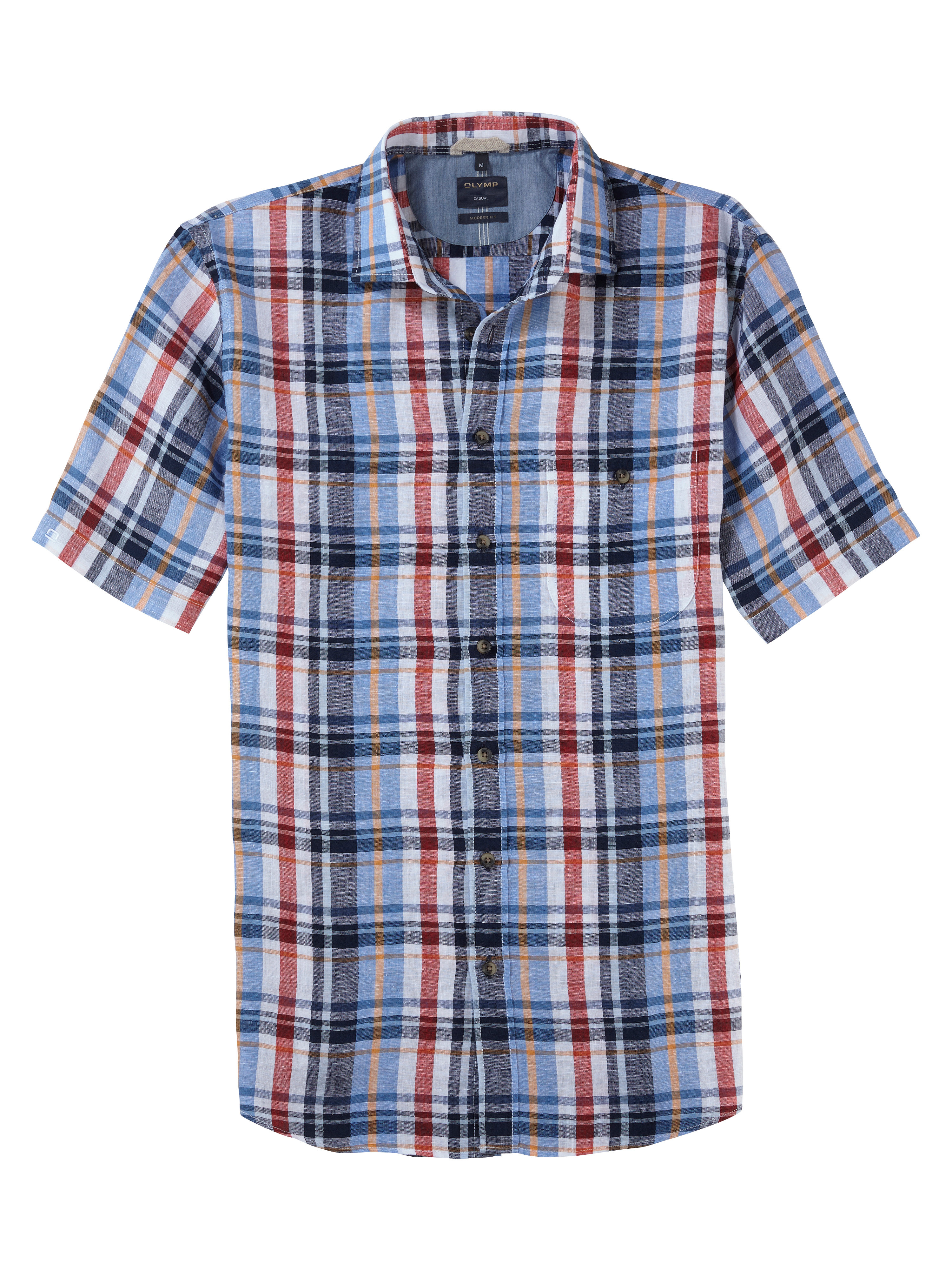 OLYMP Casual lněná košile s krátkým rukávem 4044 35 32 Modrá L