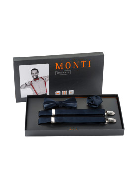 MONTI dárkový set - šle a motýlek s kapesníčkem do náprsní kapsy