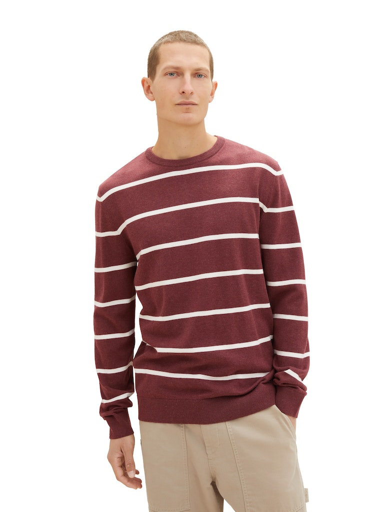Tom Tailor pánský svetr s proužkem 1039689/34244 Vínová XL