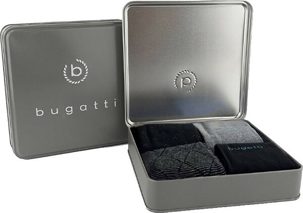 Bugatti pánské ponožky 4 páry v dárkové krabičce 6359X/610 Černá 43-46